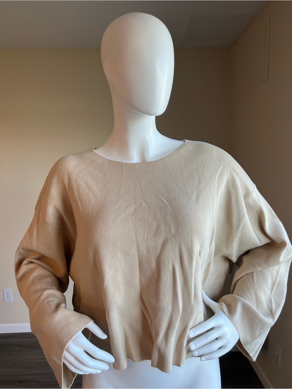 NWT Future Collective with Jenny K. Lopez Cropped Crewneck Sweater Beige.